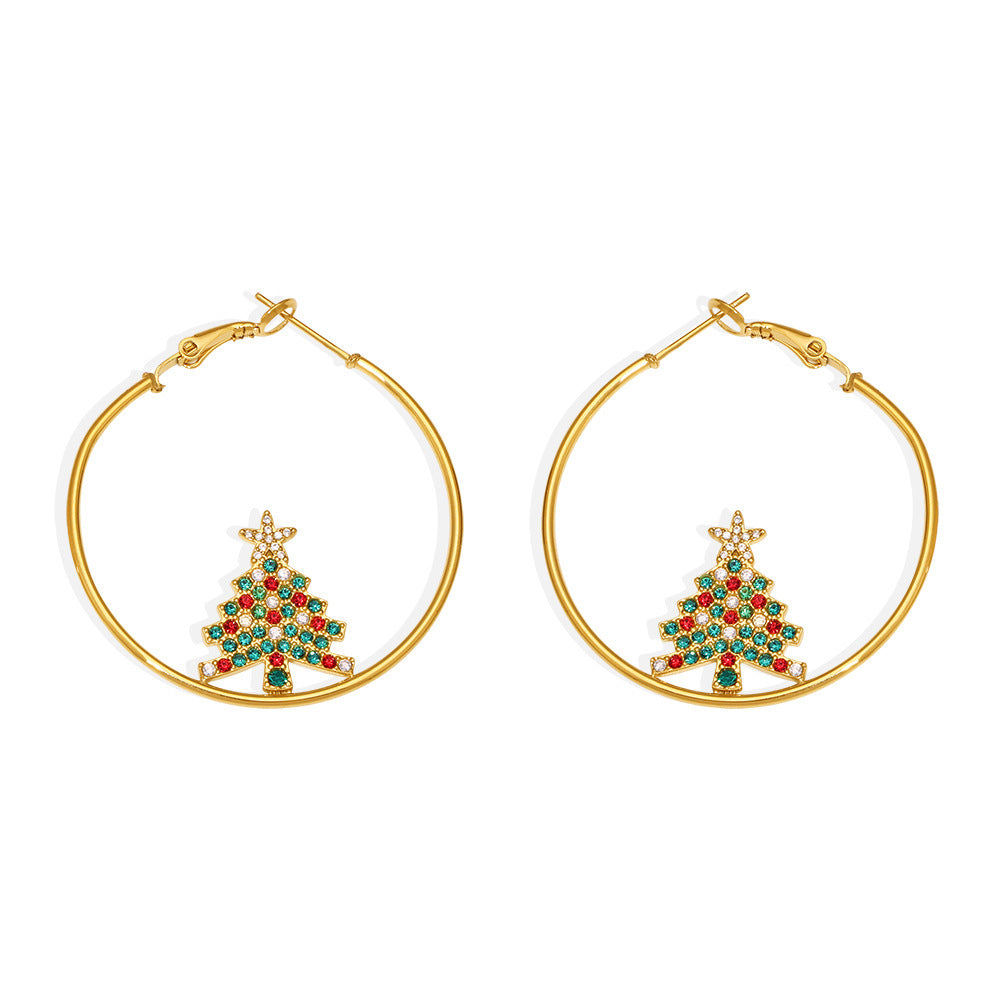 Wholesale Stainless steel 18K real gold plated Christmas enamel zircon necklace
